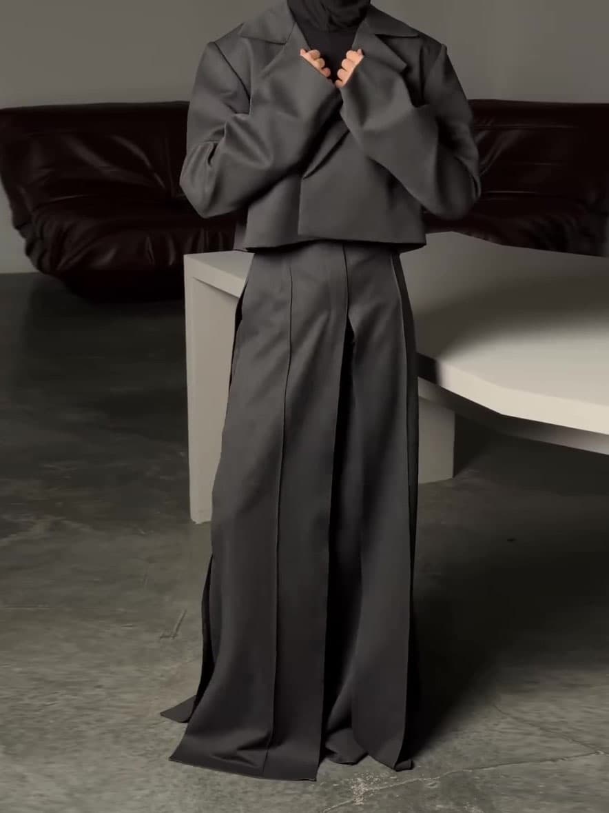 Cropped Blazer & High Slit Wide Leg Maxi Skirt 2-piece Set 1