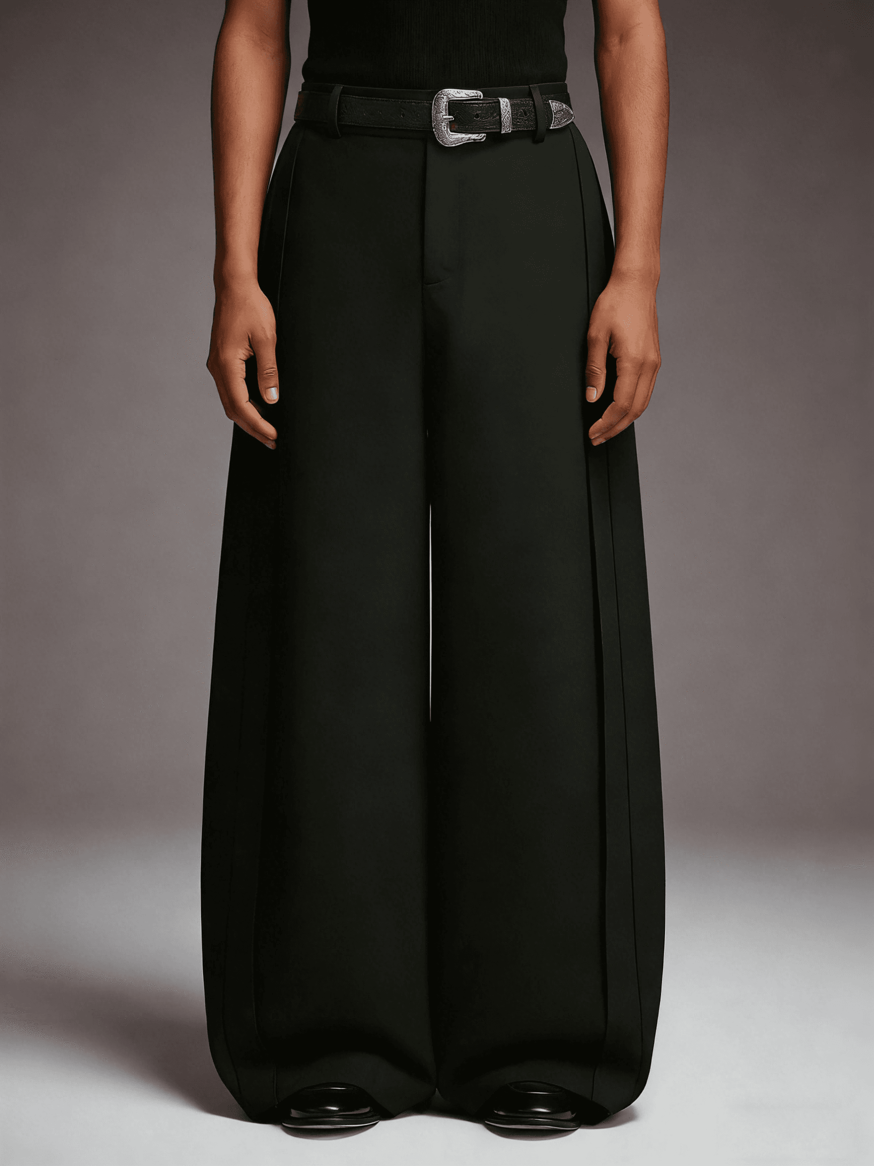 Black Pleated Extra Wide Leg Suit Pants 1