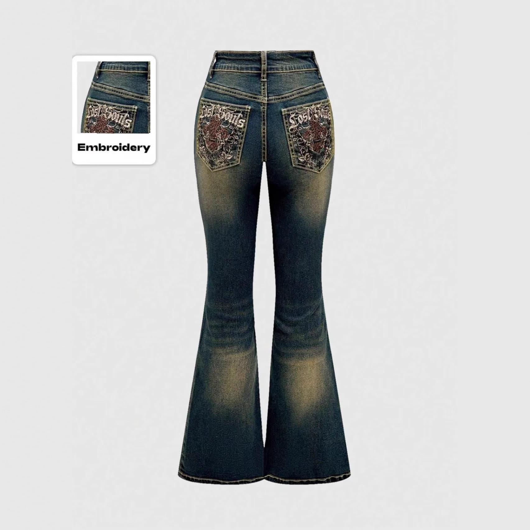 Retro Embroidered Flared Jeans 1