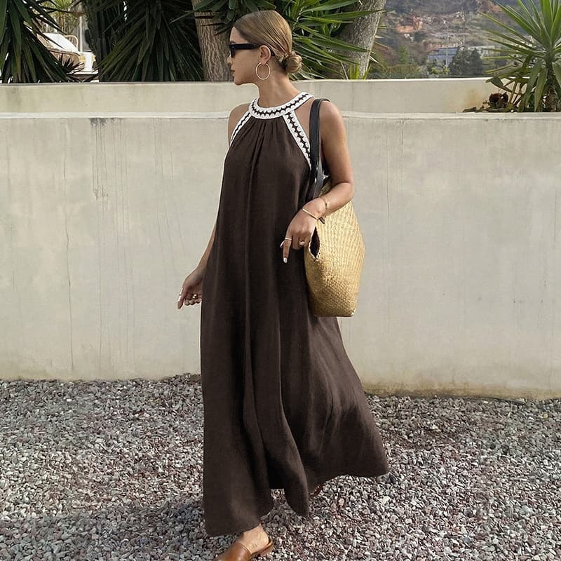 Resort-style Flared Halter Neck Dress 1