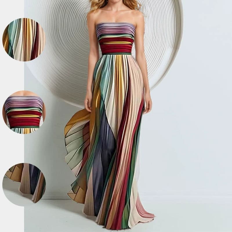 Sexy Elegant Strapless Printed Colorful Long Maxi Dress 1