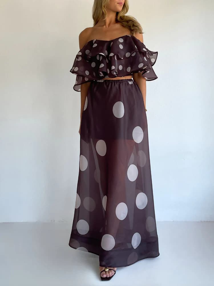 Sexy Strapless Irregular Print Ruffled Fashion Suit Long 1