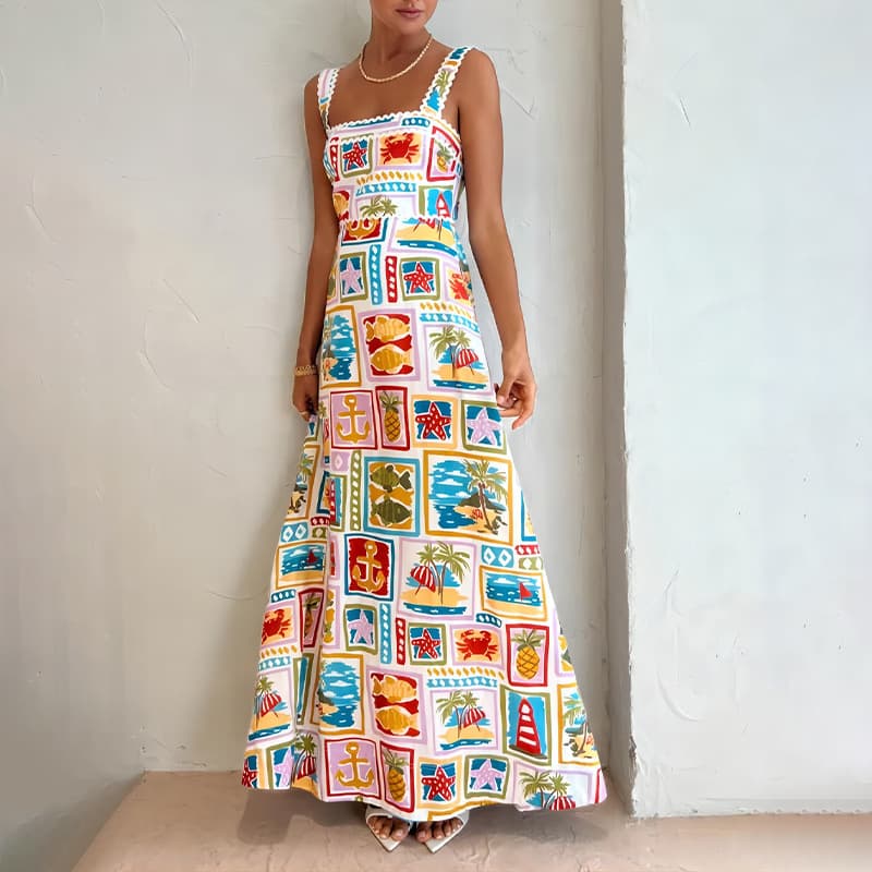 Graffiti Print Spaghetti Strap Maxi Dress 1