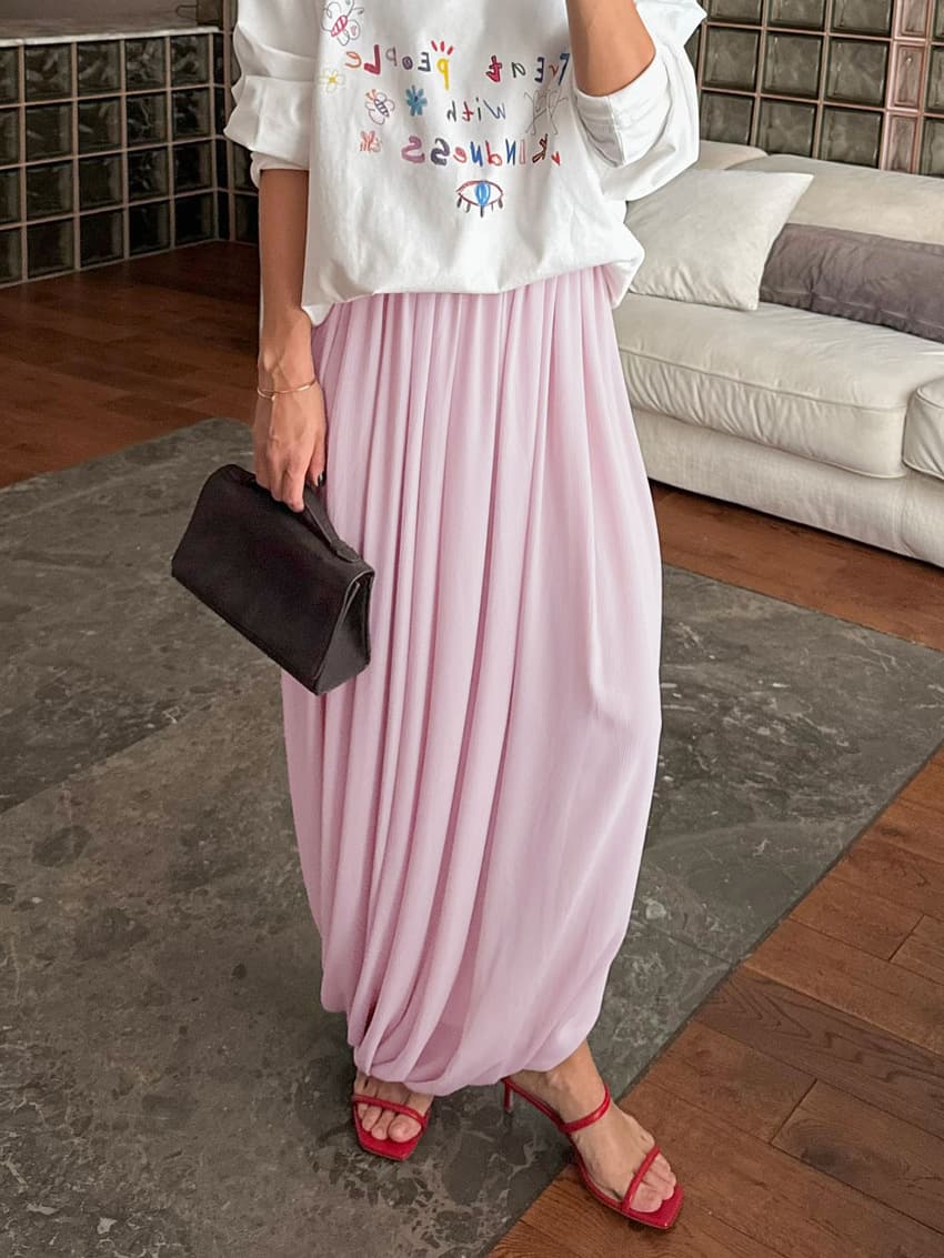 Draped Pleated Wide Leg Maxi Skirt 1