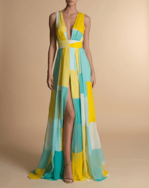 Serene Geometric Color-block Chiffon Maxi Dress-sun-kissed 1