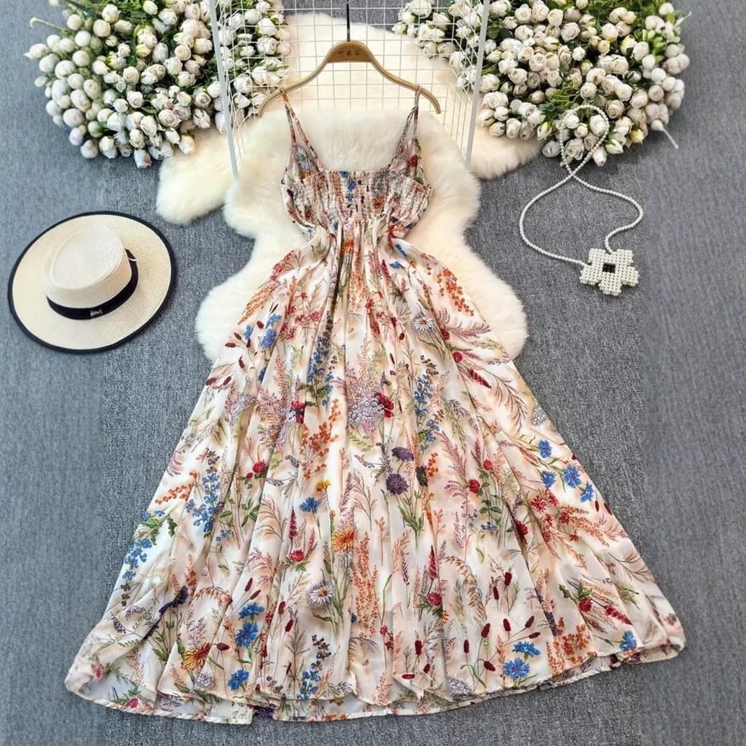 Colorful Floral Print V-neck Slip Dress 1