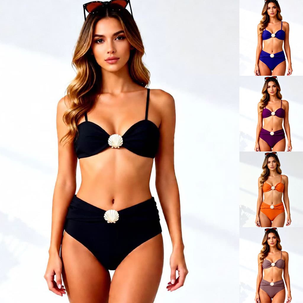 Solid-color Strappy Tube-top Bikini Beach Vacation Swimsuit 1