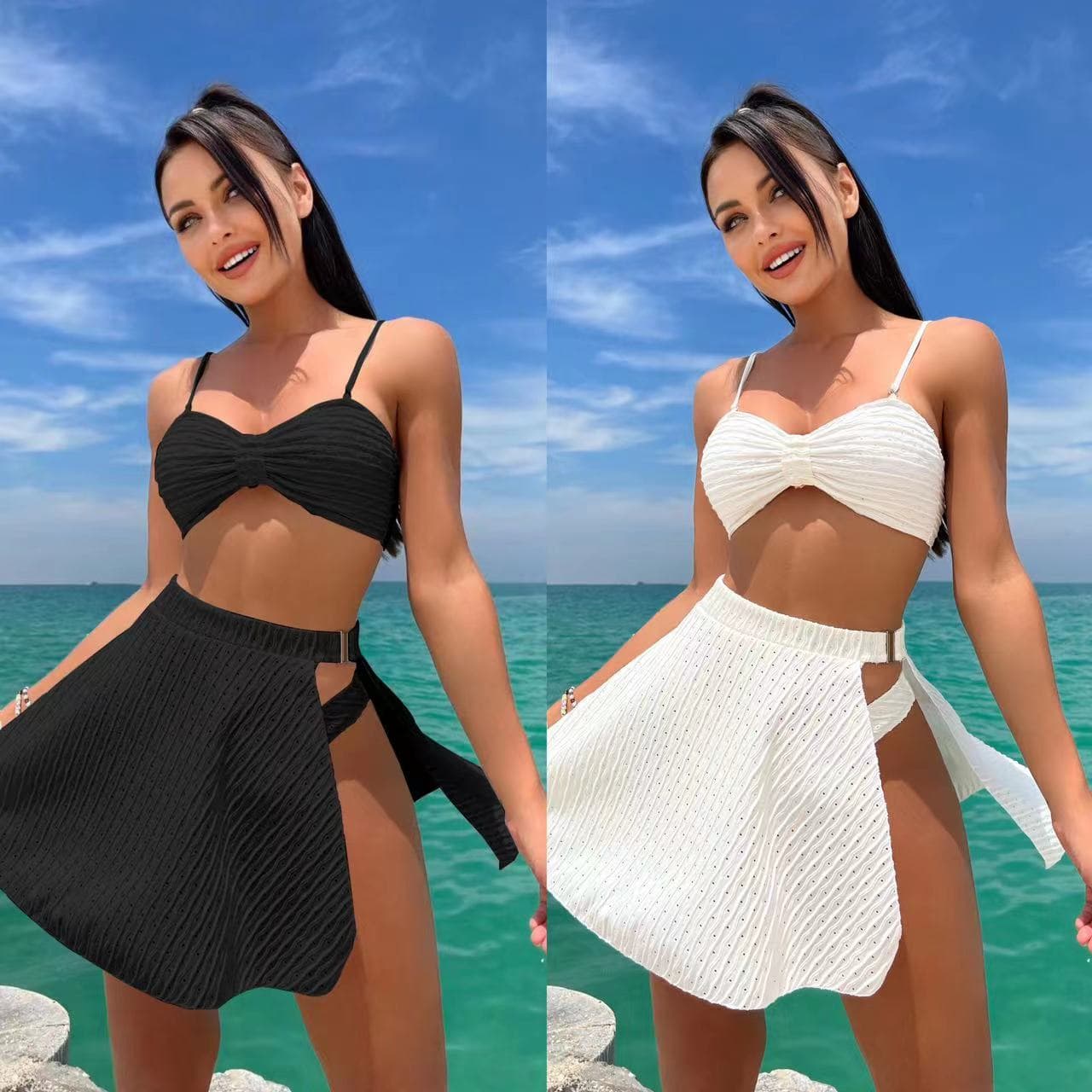 Sexy Side-open Mesh Skirt 3-piece Swimsuit Bikini 1
