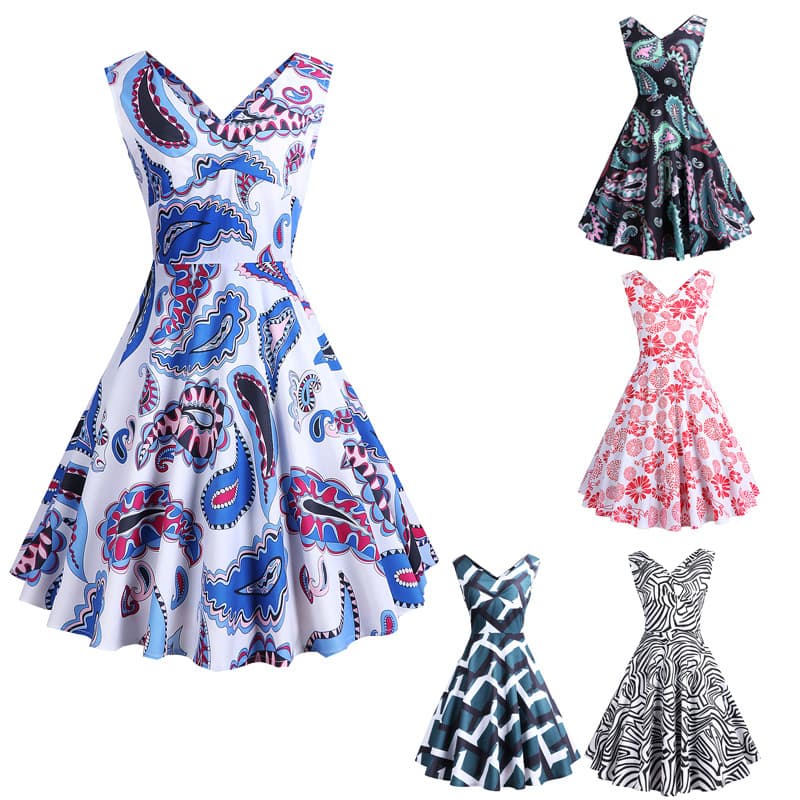 Retro Printed Maxi Sleeveless Dress Women 1