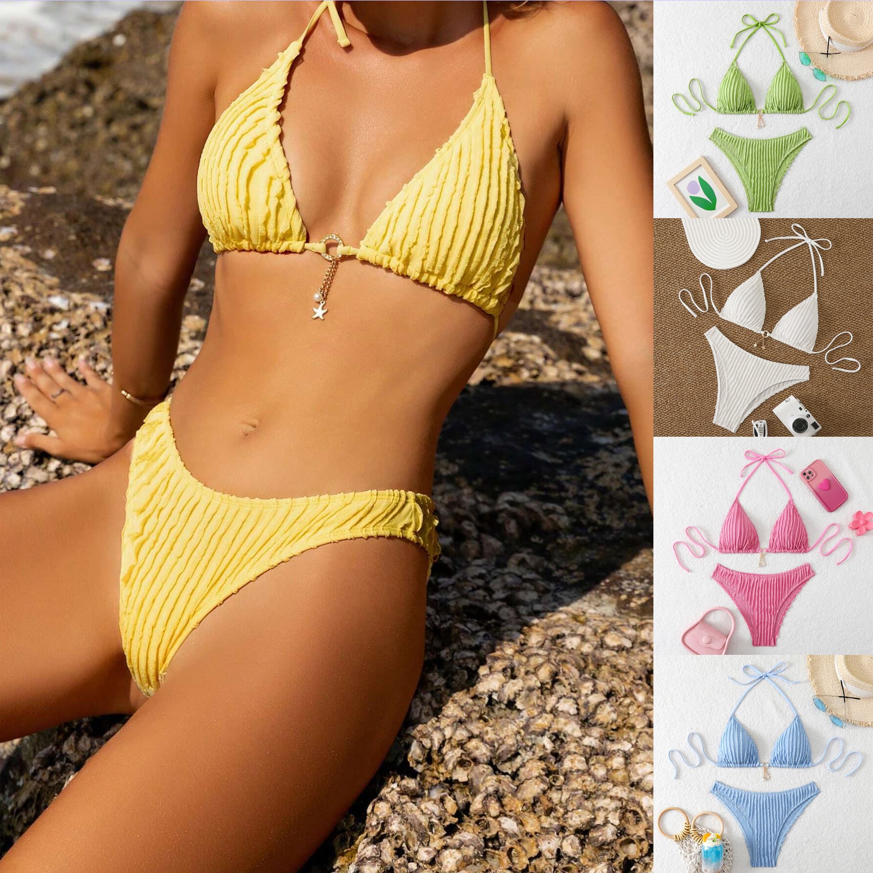 Special Fabric Drawstring Strap Swimsuit Womens Bikini 1