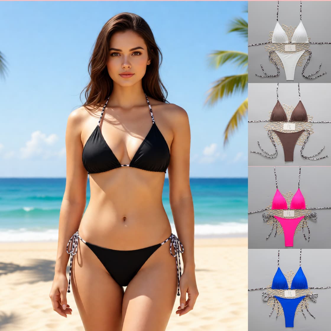 Feminine Chic Triangle-string Bikini Set 1