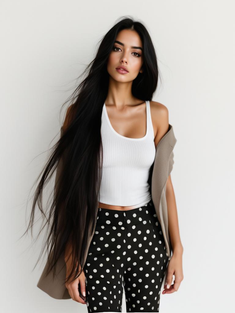 Casual Polka Dot Mid-rise Non-stretch Jeans on model